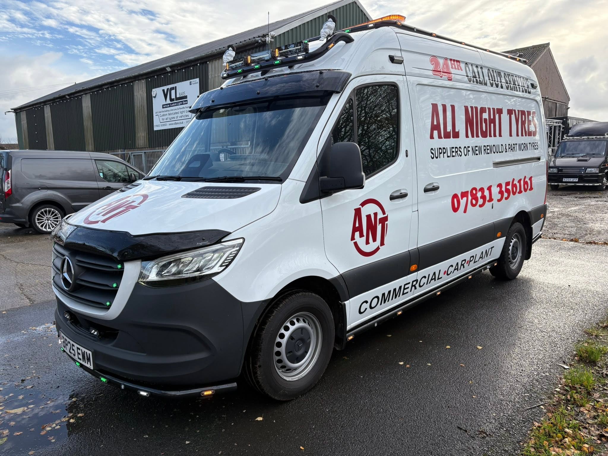 All Night Tyres mobile fitting van with red branding and 24-hour call-out signage